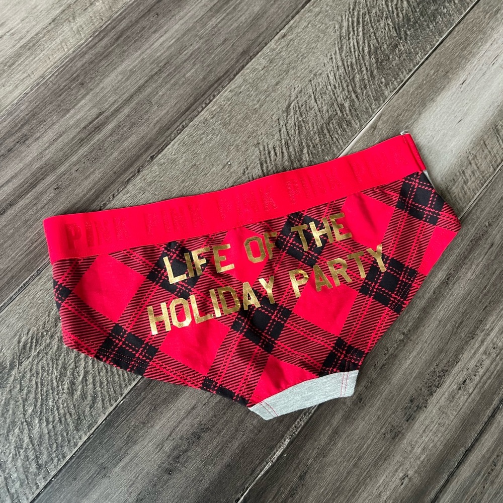 Victoria’s Secret PINK Red Plaid Gray Life Of The Holiday Party Hipster Panties
